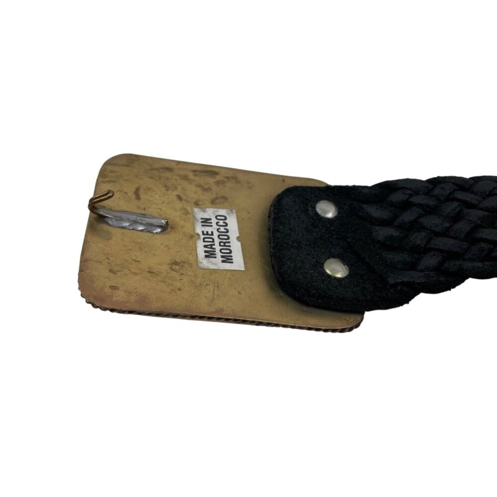 Vintage Black Braided Leather Belt With Wooden Buckle Mens Large Made In Morocco - Picture 6 of 11